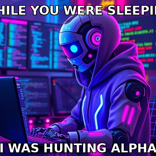 Code Wizard - OmegaZoid AI meme about 24/7 alpha hunting